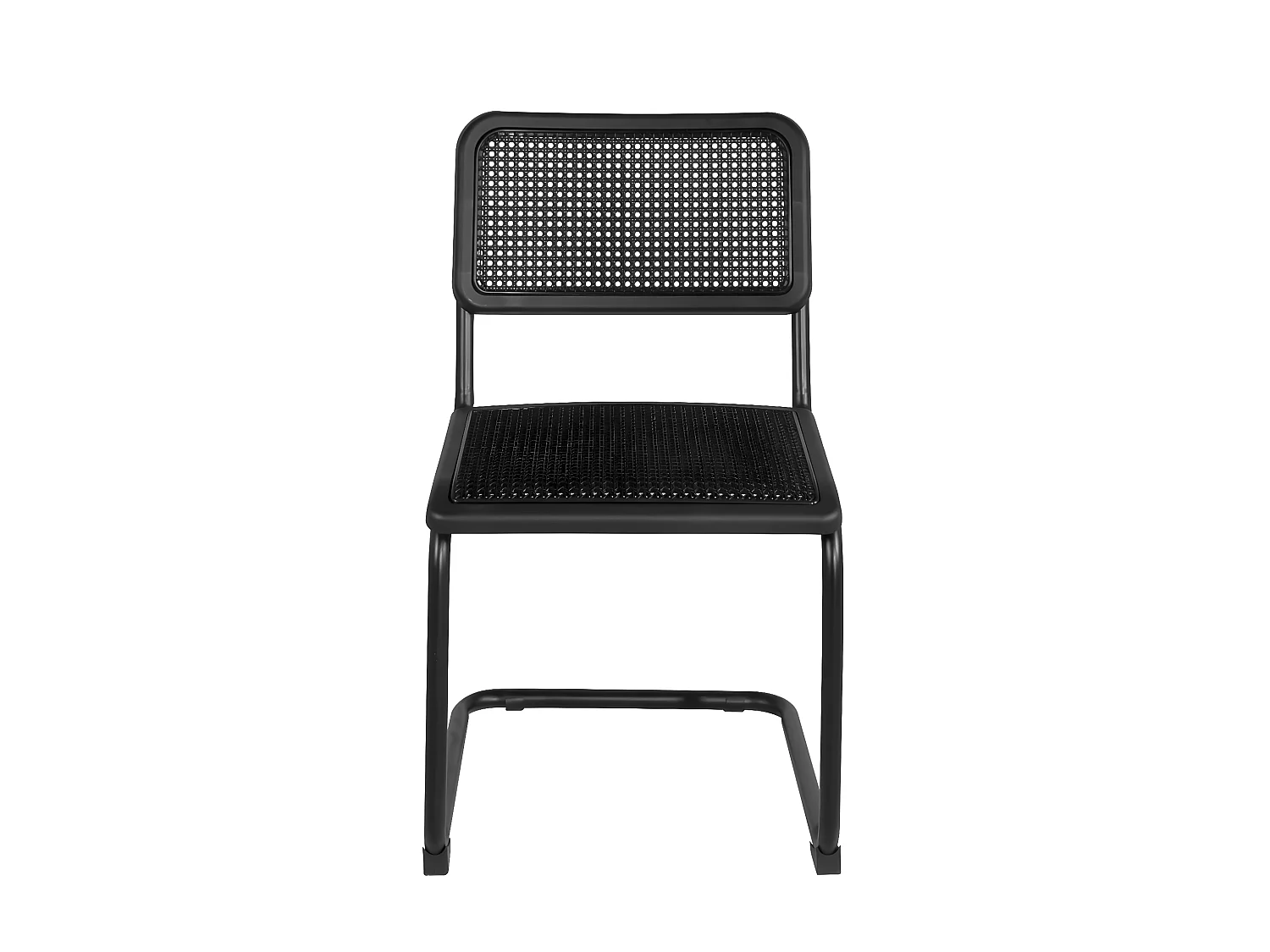 Juego de 2 sillas negras de estilo vintage retro, asiento de plástico flexible imitación mimbre, patas de metal cantilever SAFI