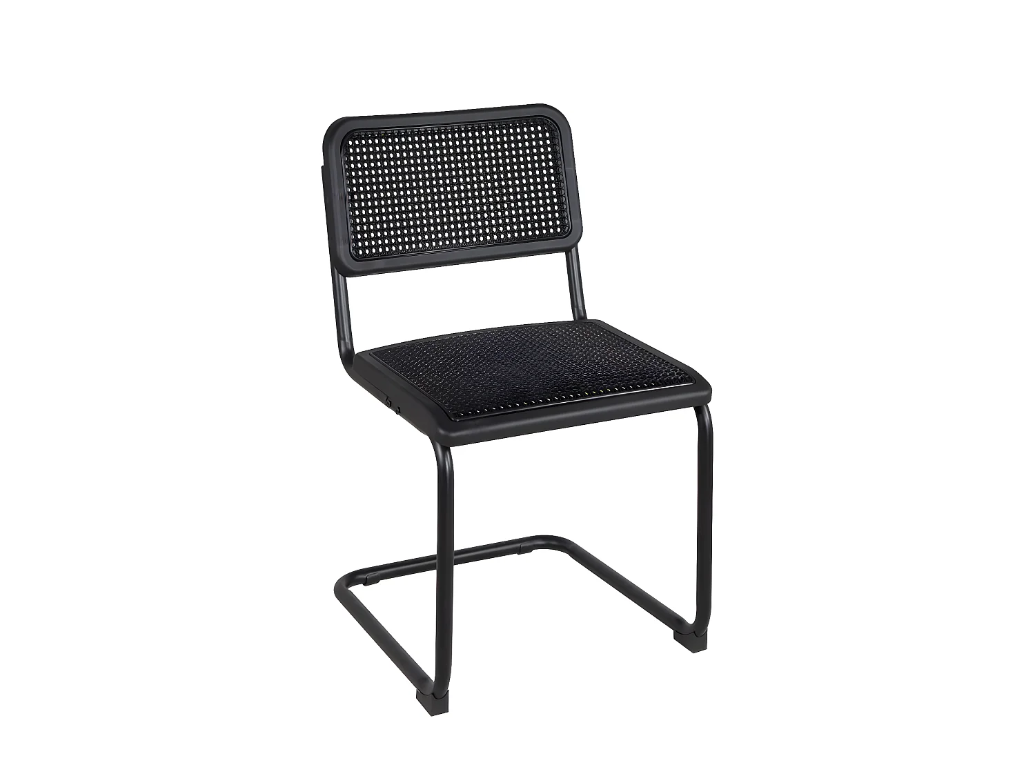 Juego de 2 sillas negras de estilo vintage retro, asiento de plástico flexible imitación mimbre, patas de metal cantilever SAFI