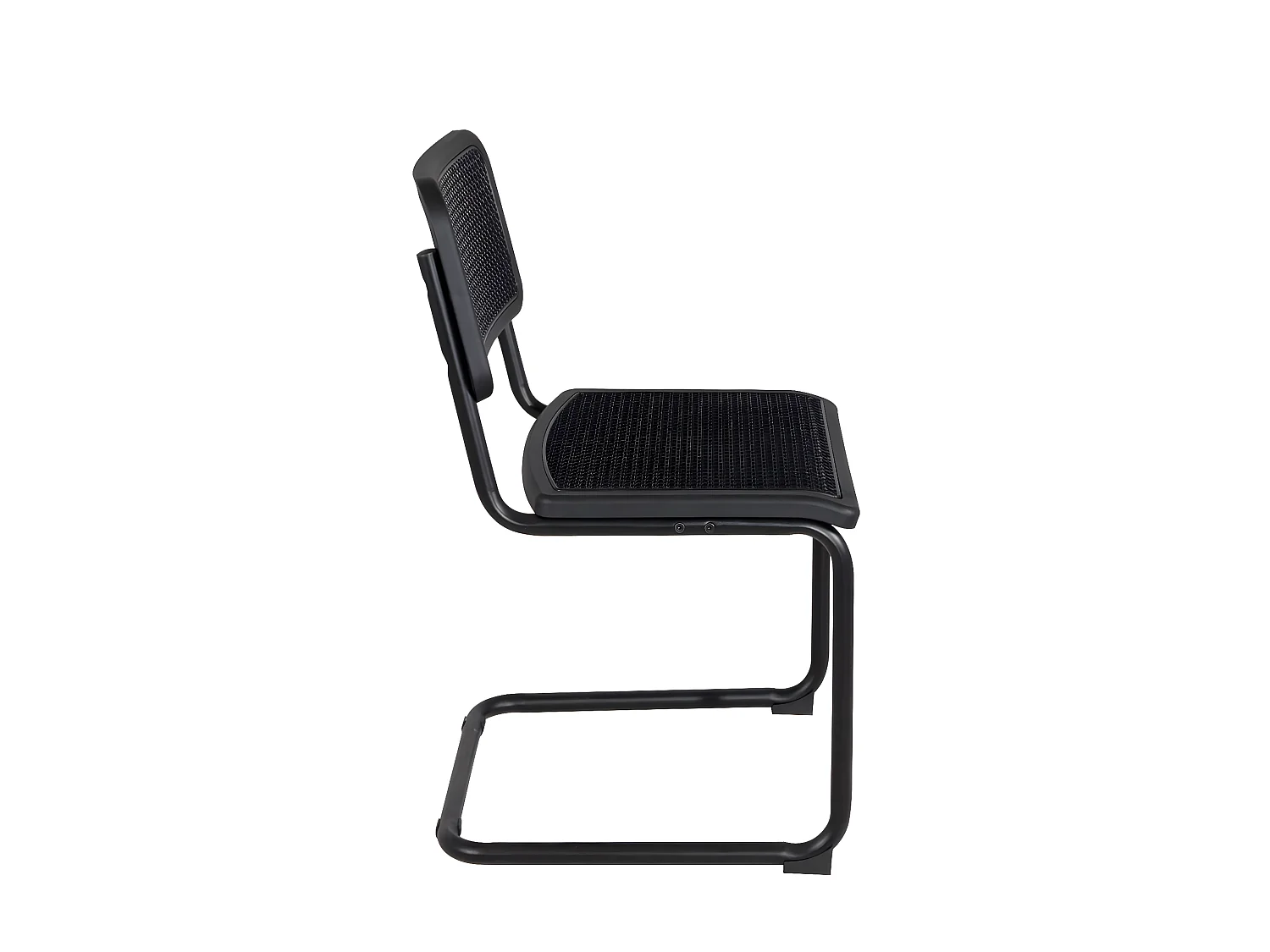 Juego de 2 sillas negras de estilo vintage retro, asiento de plástico flexible imitación mimbre, patas de metal cantilever SAFI