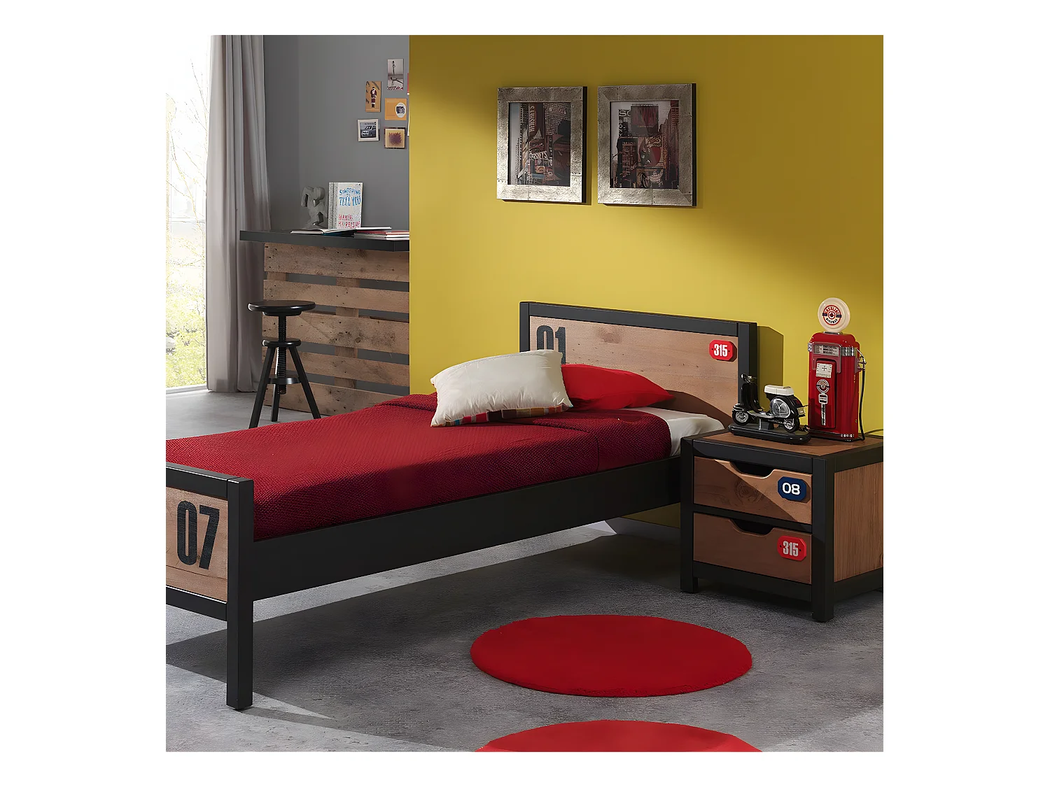 TCHAD - Ensemble Lit 90x200cm avec Sommier + Chevet