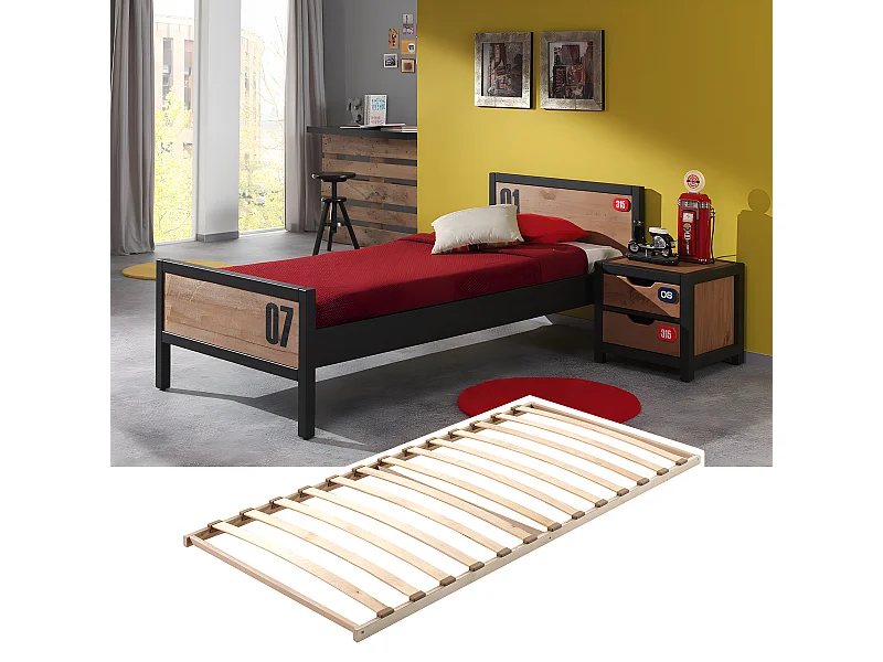 TCHAD - Ensemble Lit 90x200cm avec Sommier + Chevet