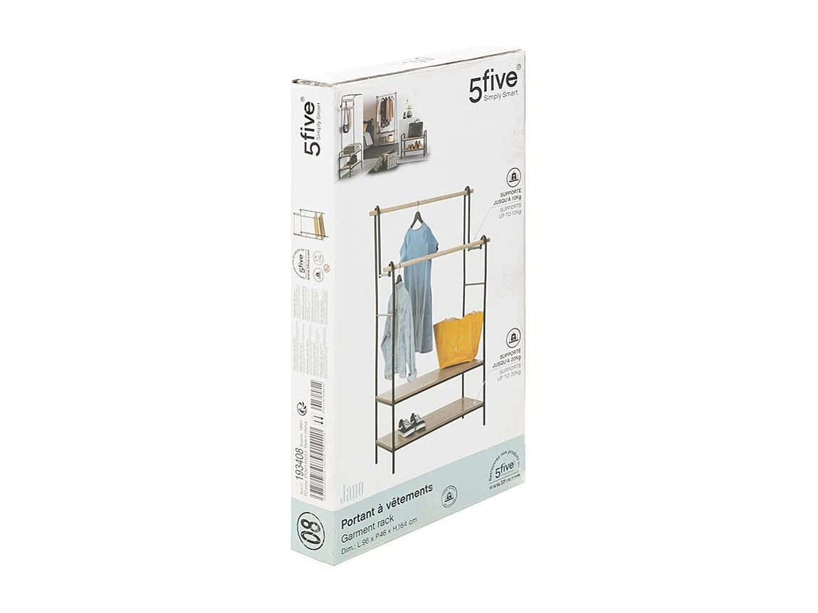 Penderie Portant à vêtements double avec 2 étagères H 164 cm