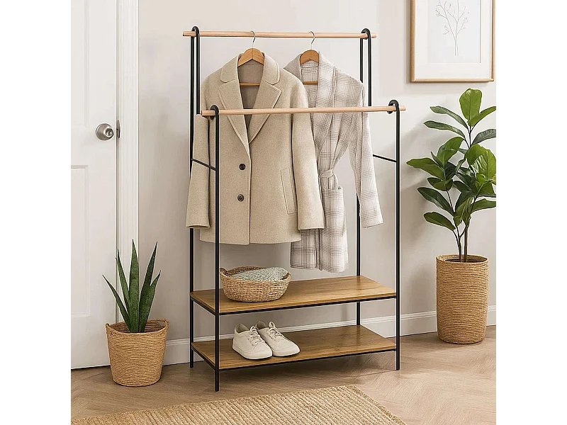 Penderie Portant à vêtements double avec 2 étagères H 164 cm