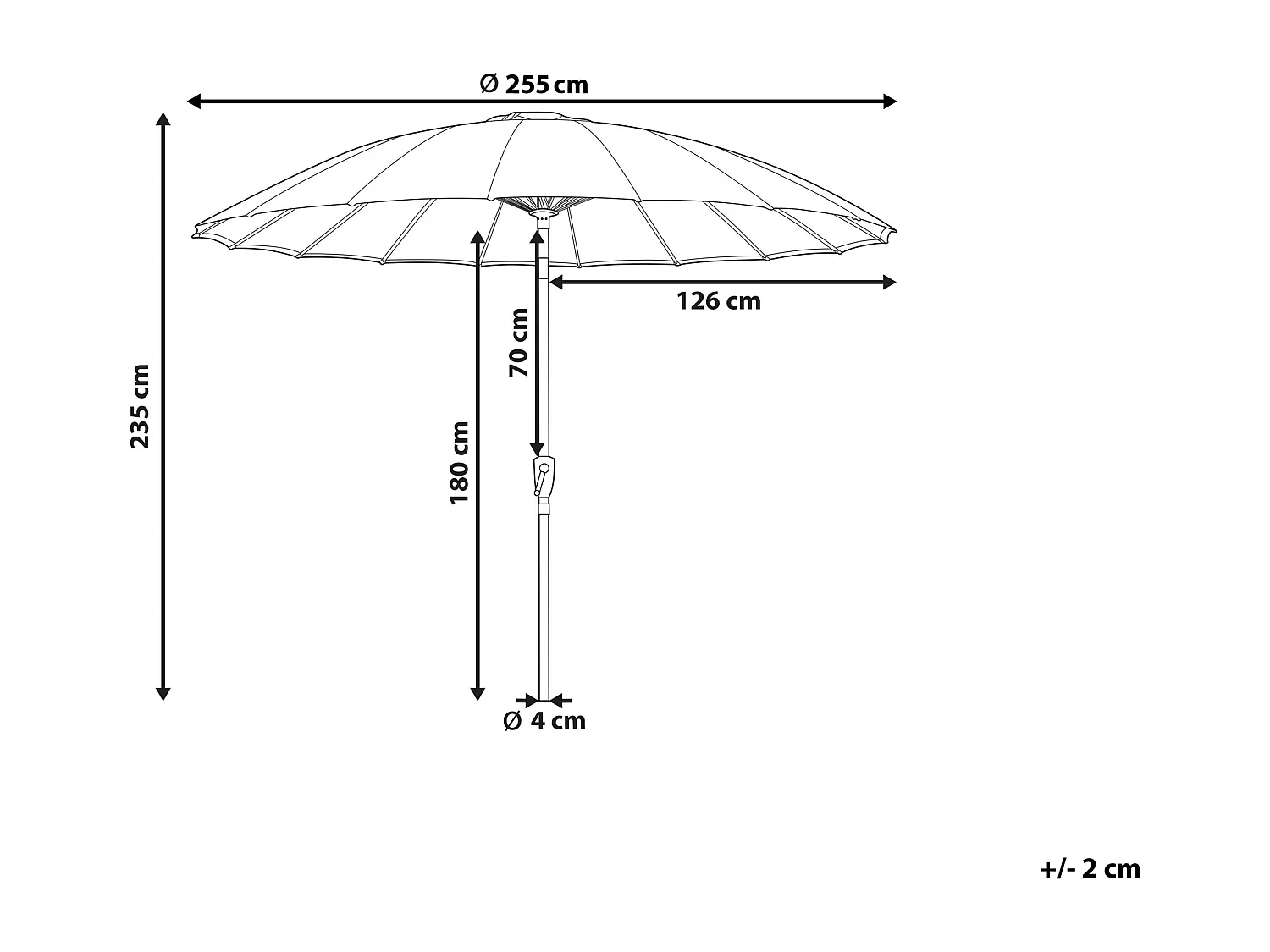 Sonnenschirm beige rund ⌀ 255 cm verstellbar mit Kurbel Aluminiumgestell Baia