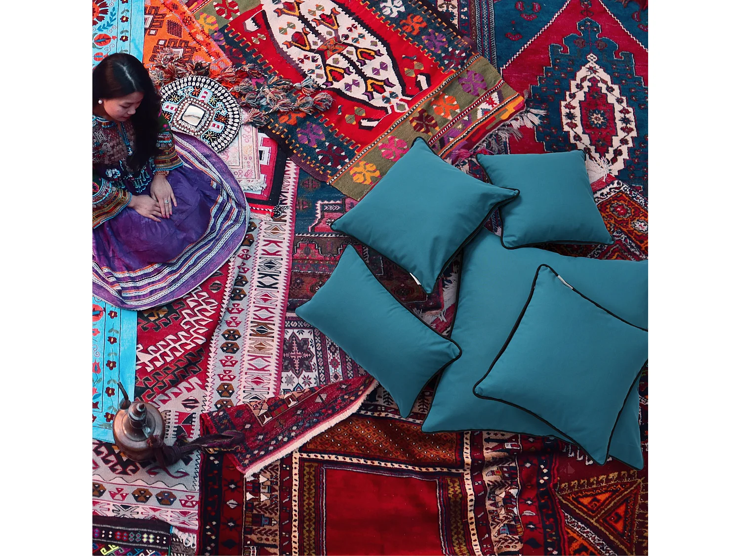 Housse de coussin 45x45 cm MONTSEGUR bleu Prusse