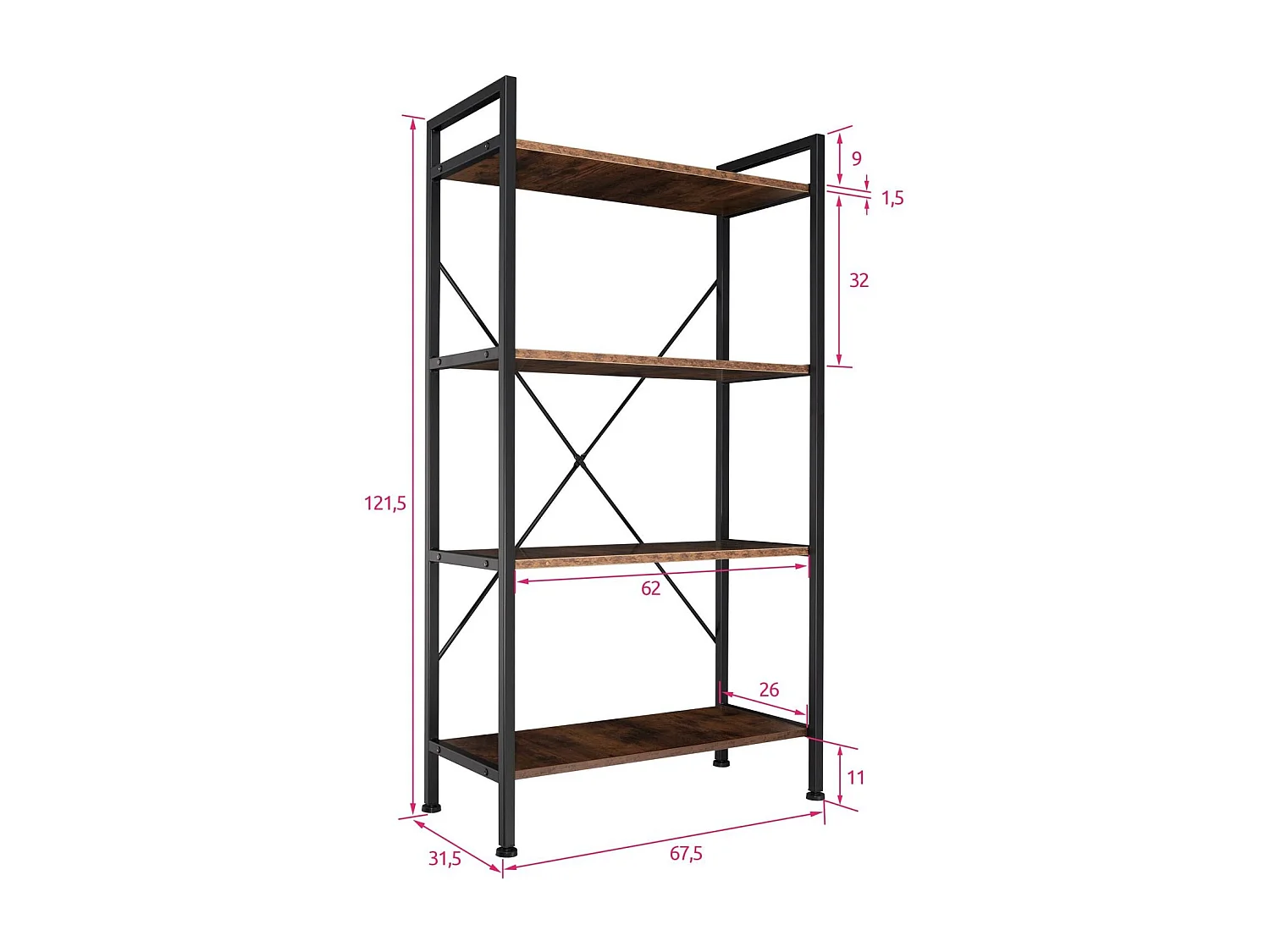 Libreria grande stile industriale/vintage 4 livelli 1215 cm marrone 08_0000278