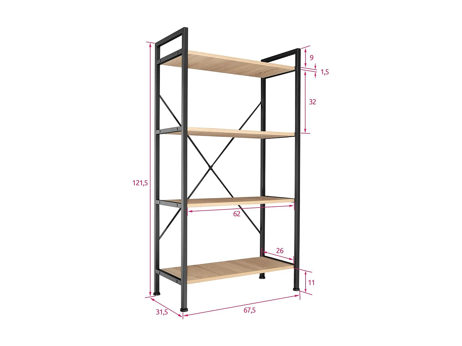 Librería grande de estilo industrial/vintage 4 niveles 1215 cm beige 08_0000279