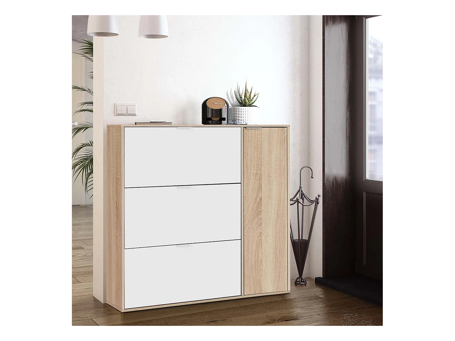 Mueble zapatero 4 Puertas Dana Color Roble/Blanco