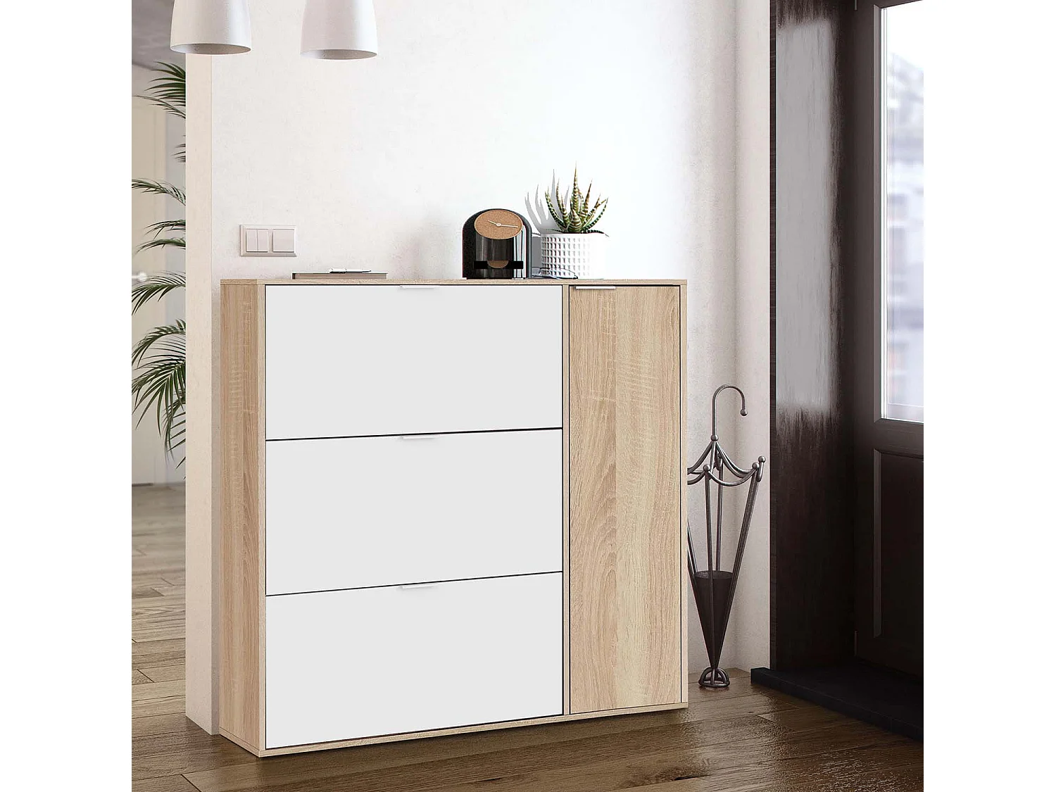 Mueble zapatero 4 Puertas Dana Color Roble/Blanco