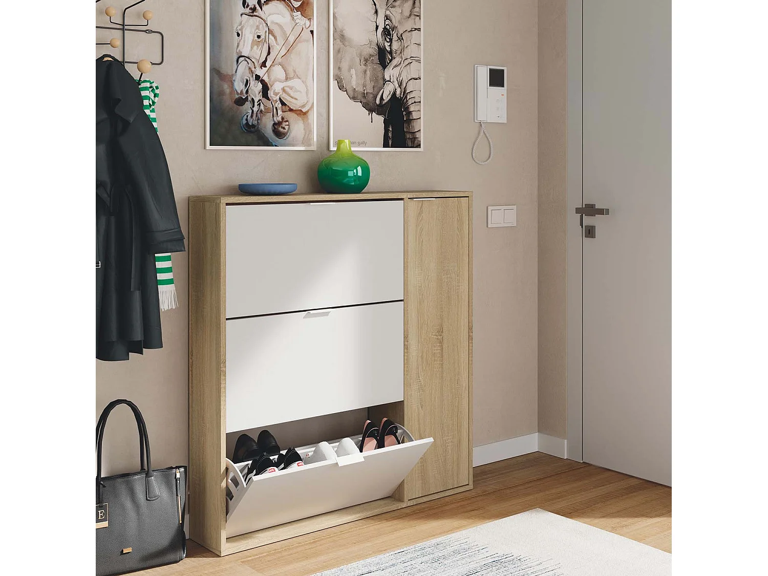 Mueble zapatero 4 Puertas Dana Color Roble/Blanco