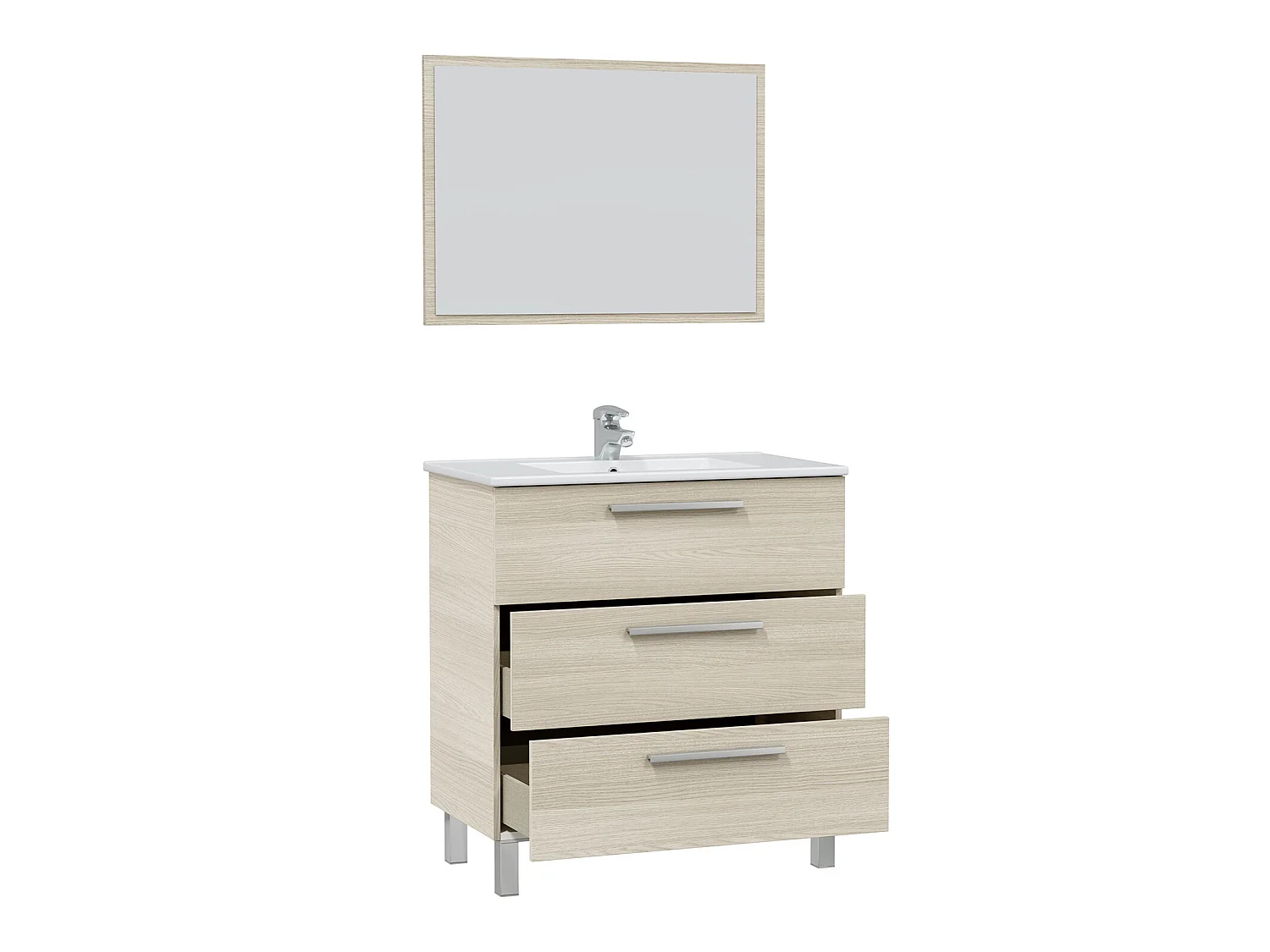 Mueble de baño Alise 3 cajones con espejo, sin lavabo, Color Roble