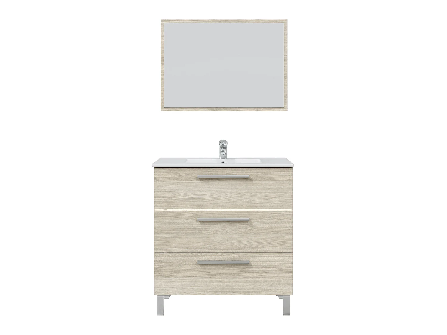 Mueble de baño Alise 3 cajones con espejo, sin lavabo, Color Roble