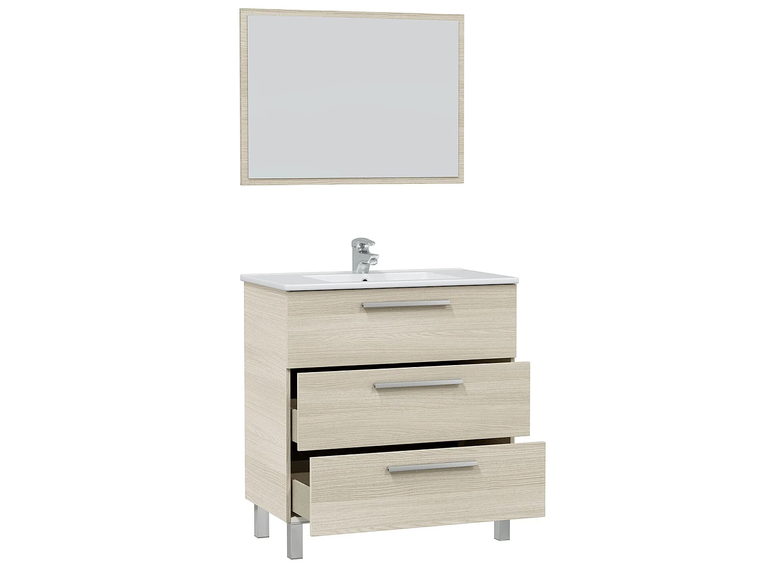 Mueble de baño Alise 3 cajones con espejo, sin lavabo, Color Roble