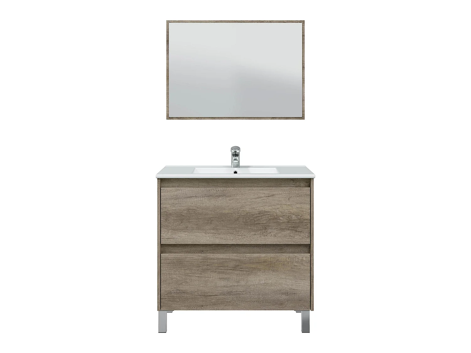 Mueble de baño Devin 2 cajones, espejo y lavabo PMMA, Color Nordik