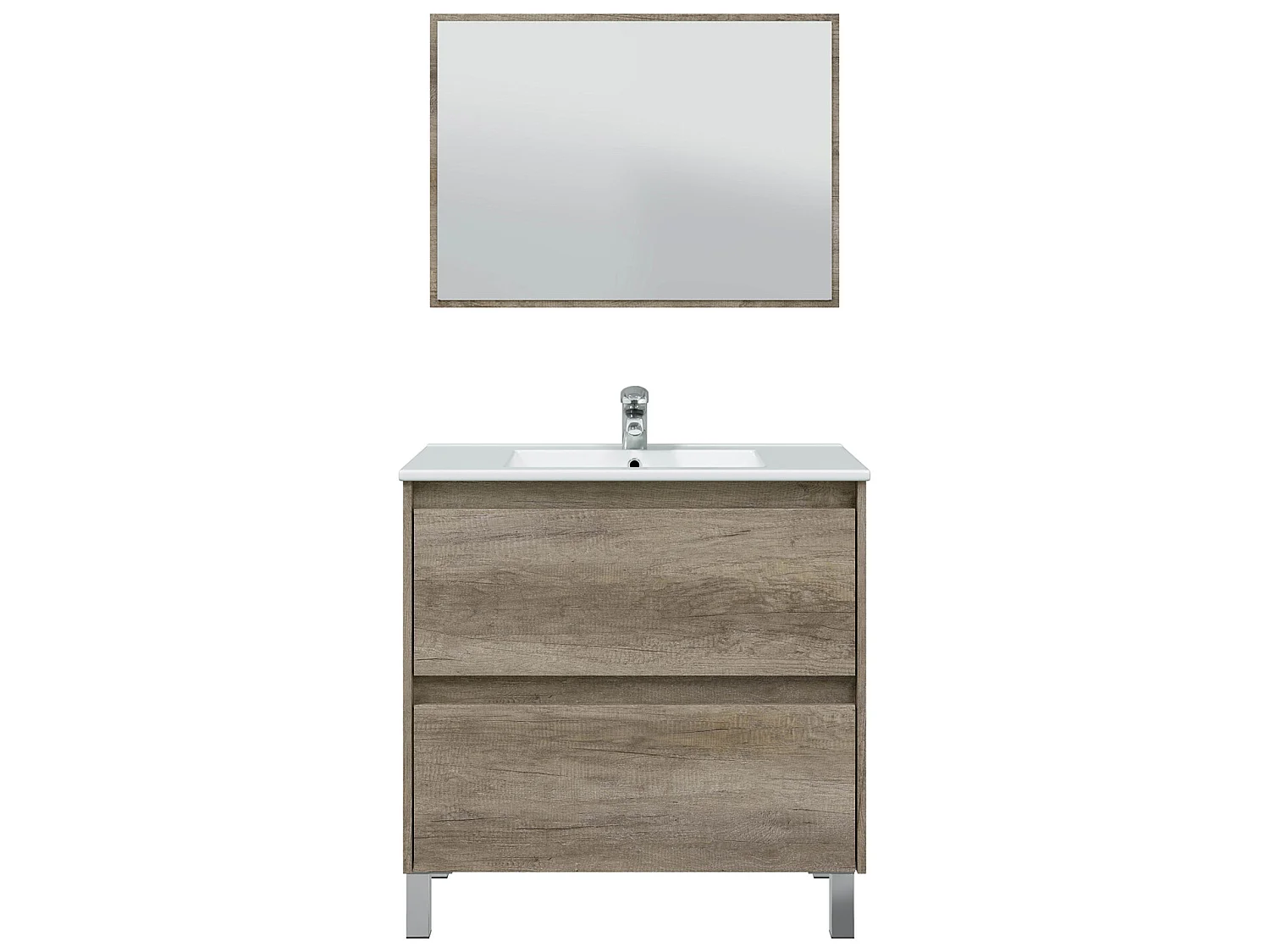 Mueble de baño Devin 2 cajones, espejo y lavabo PMMA, Color Nordik