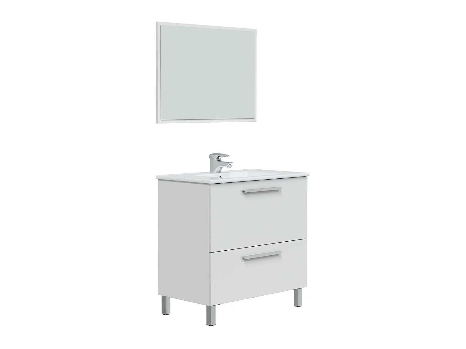 Mueble de baño Luis 1 cajón 1 puerta, espejo y con lavabo cerámico, Color Blanco brillo