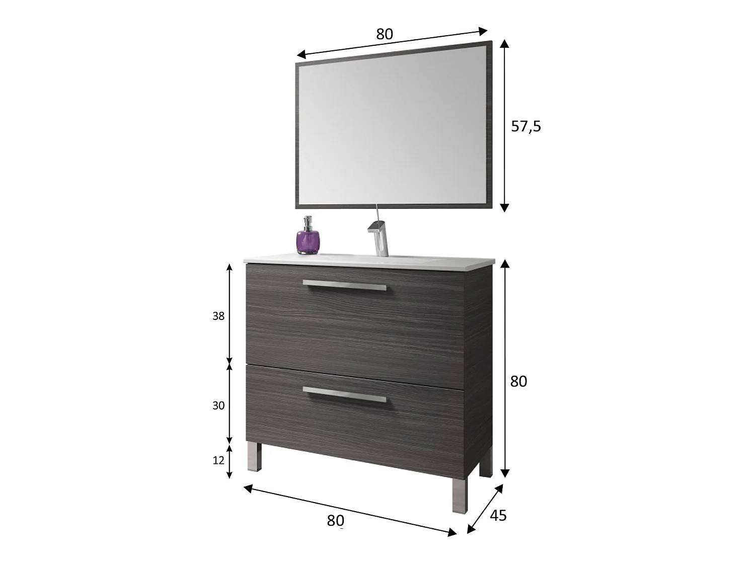 Mueble de baño Luis 1 cajón 1 puerta con espejo, sin lavabo, Color Gris ceniza