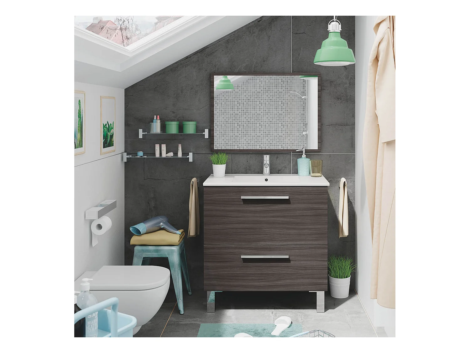 Mueble de baño Luis 1 cajón 1 puerta con espejo, sin lavabo, Color Gris ceniza