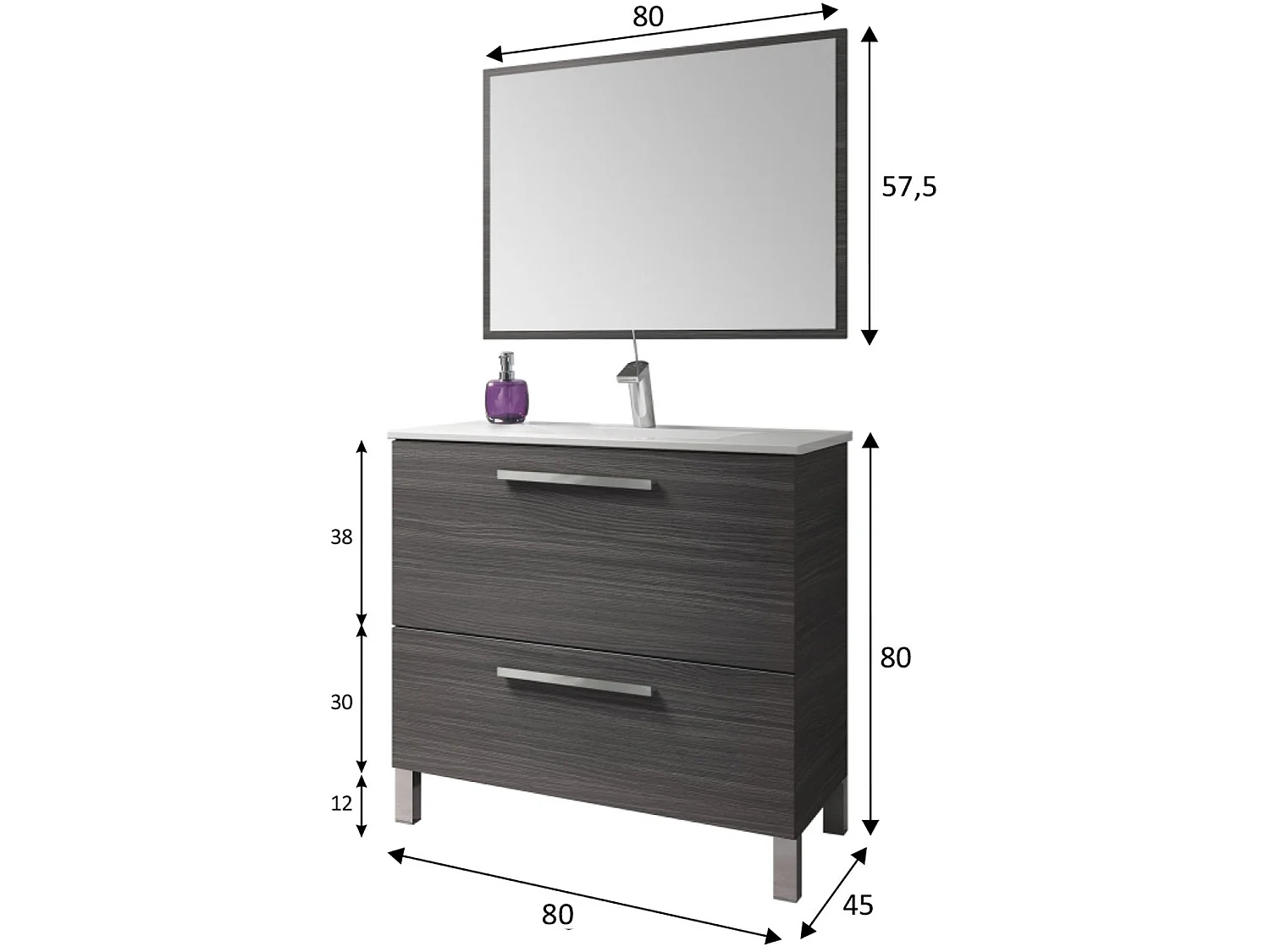Mueble de baño Luis 1 cajón 1 puerta con espejo, sin lavabo, Color Gris ceniza