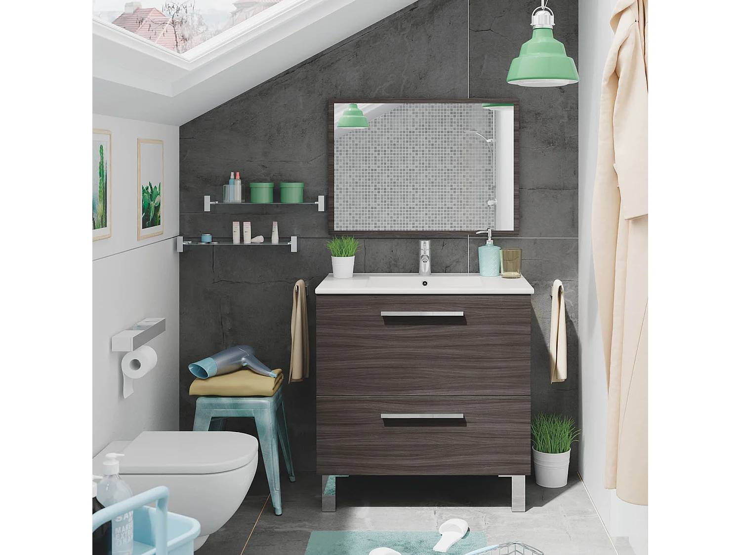 Mueble de baño Luis 1 cajón 1 puerta con espejo, sin lavabo, Color Gris ceniza