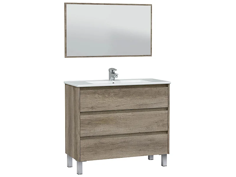 Mueble de baño Devin 3 cajones con espejo, sin lavabo, Color Nordik