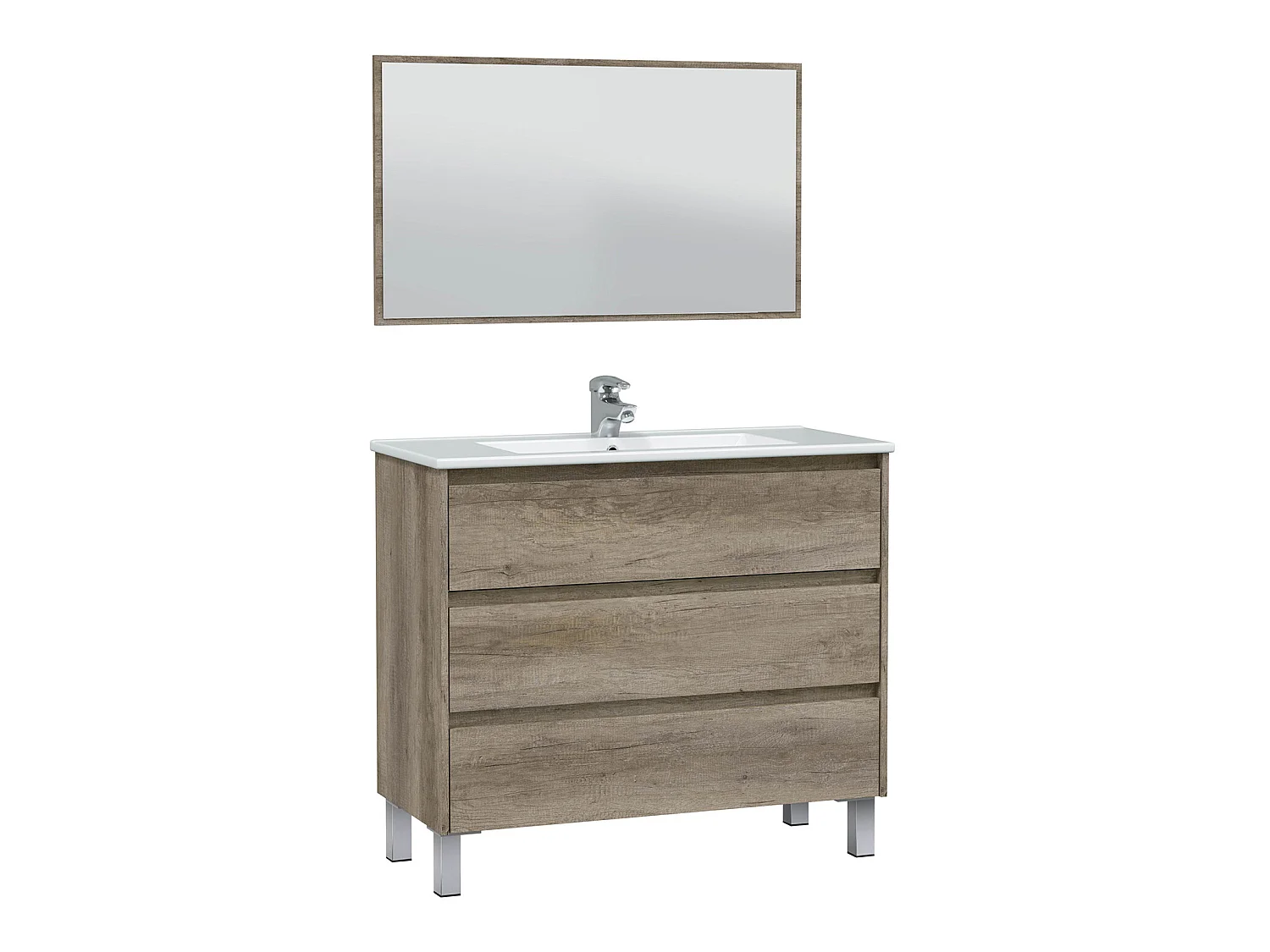 Mueble de baño Devin 3 cajones con espejo, sin lavabo, Color Nordik