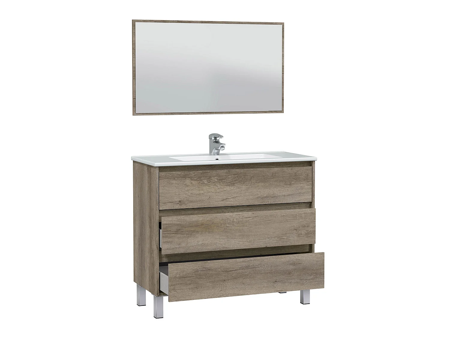 Mueble de baño Devin 3 cajones con espejo, sin lavabo, Color Nordik