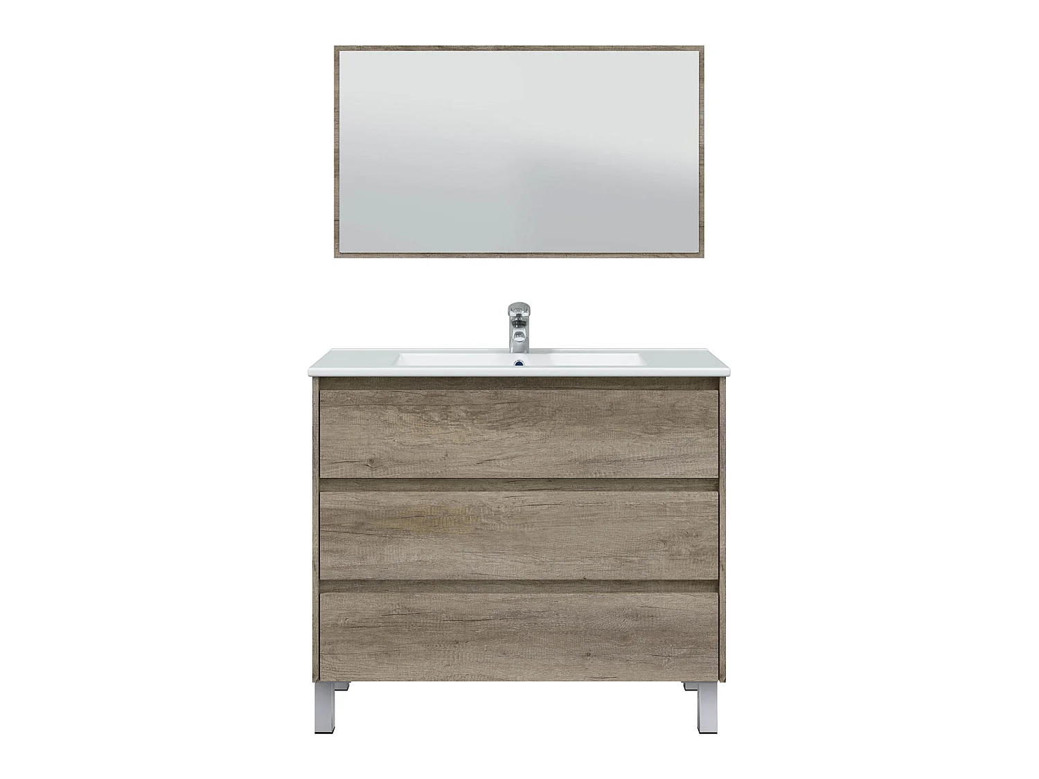 Mueble de baño Devin 3 cajones con espejo, sin lavabo, Color Nordik