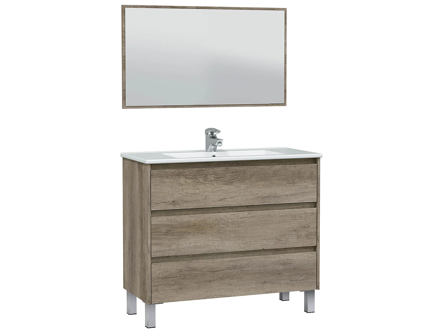 Mueble de baño Devin 3 cajones con espejo, sin lavabo, Color Nordik