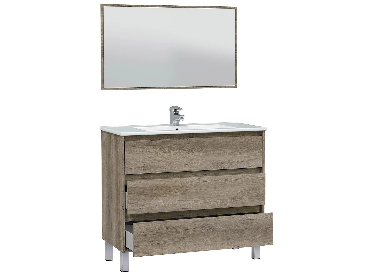 Mueble de baño Devin 3 cajones con espejo, sin lavabo, Color Nordik