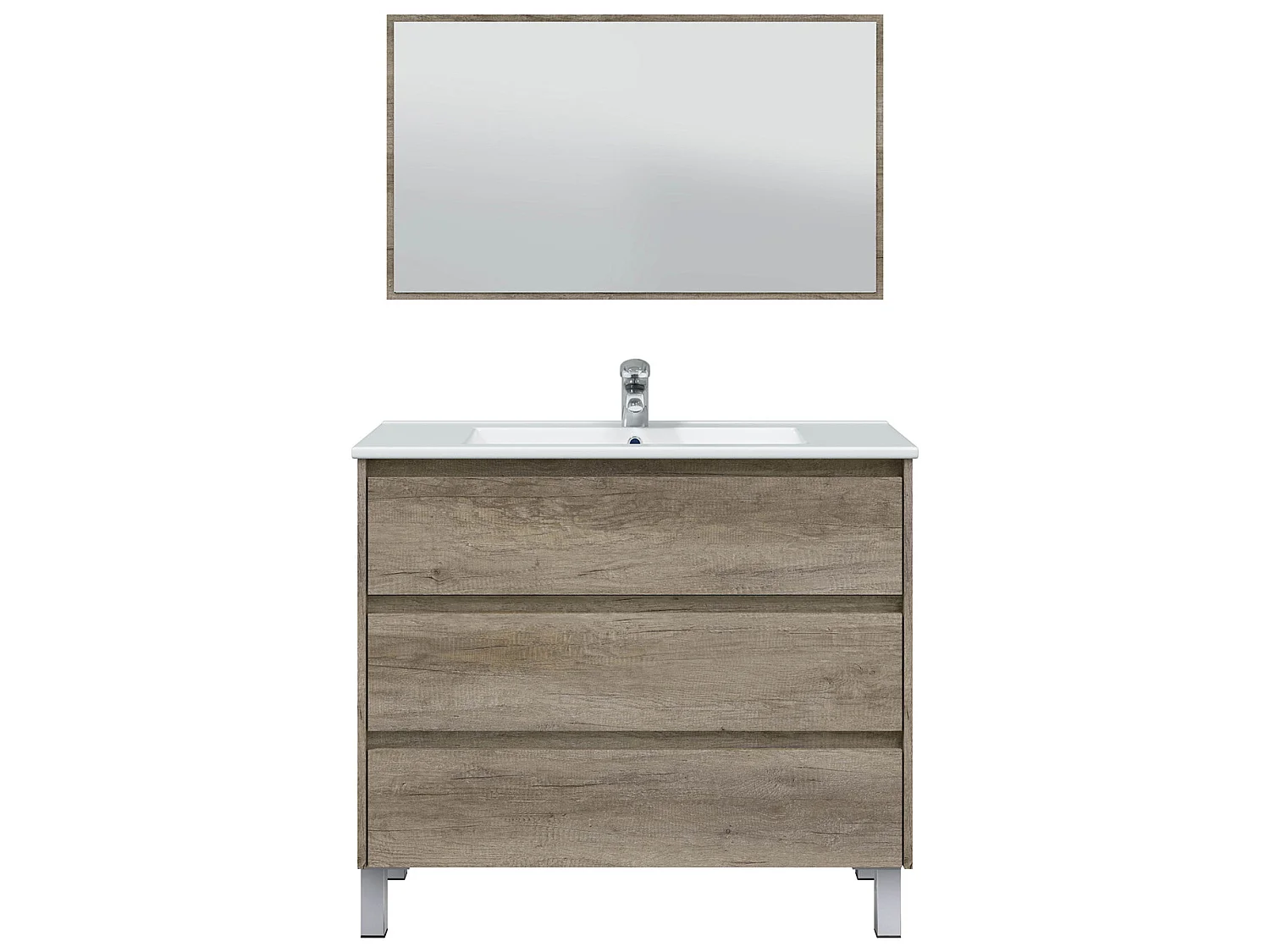 Mueble de baño Devin 3 cajones con espejo, sin lavabo, Color Nordik