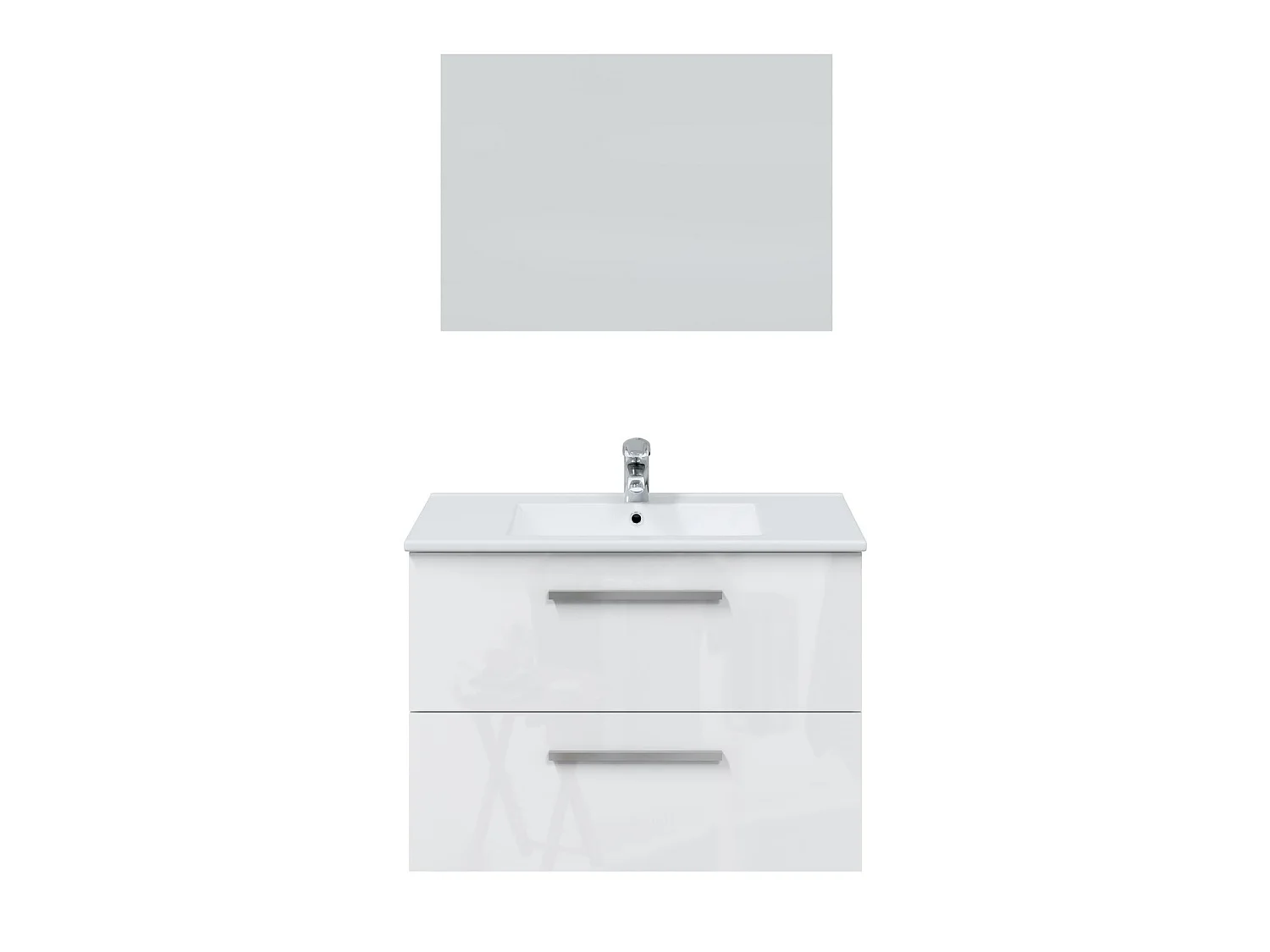 Mueble de baño suspendido Axel 2 cajones, espejo y con lavabo cerámico, Color Blanco brillo