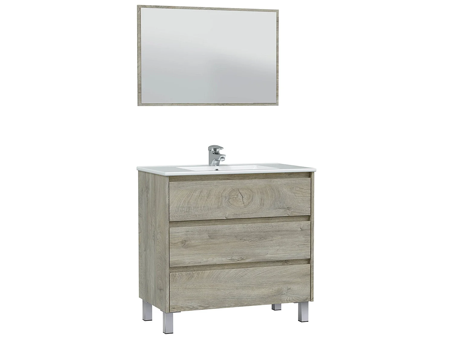 Mueble de baño Devin 3 cajones con espejo, sin lavabo, Color Alaska