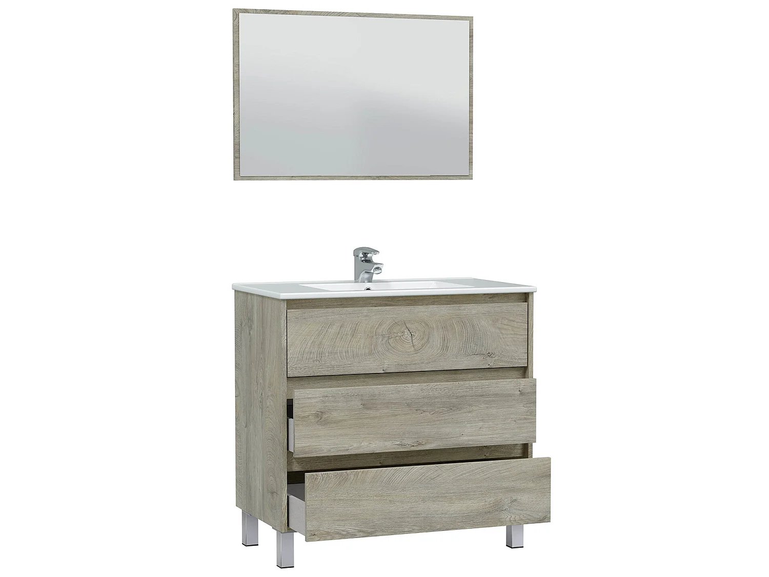 Mueble de baño Devin 3 cajones con espejo, sin lavabo, Color Alaska