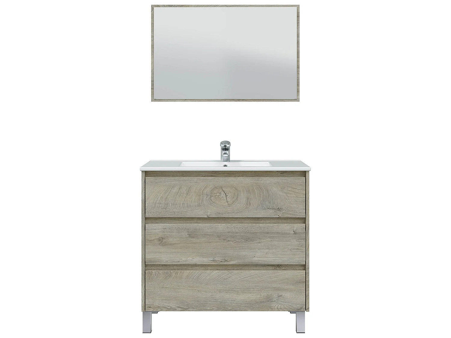 Mueble de baño Devin 3 cajones con espejo, sin lavabo, Color Alaska