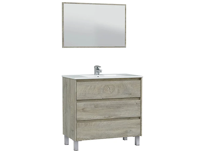 Mueble de baño Devin 3 cajones con espejo, sin lavabo, Color Alaska