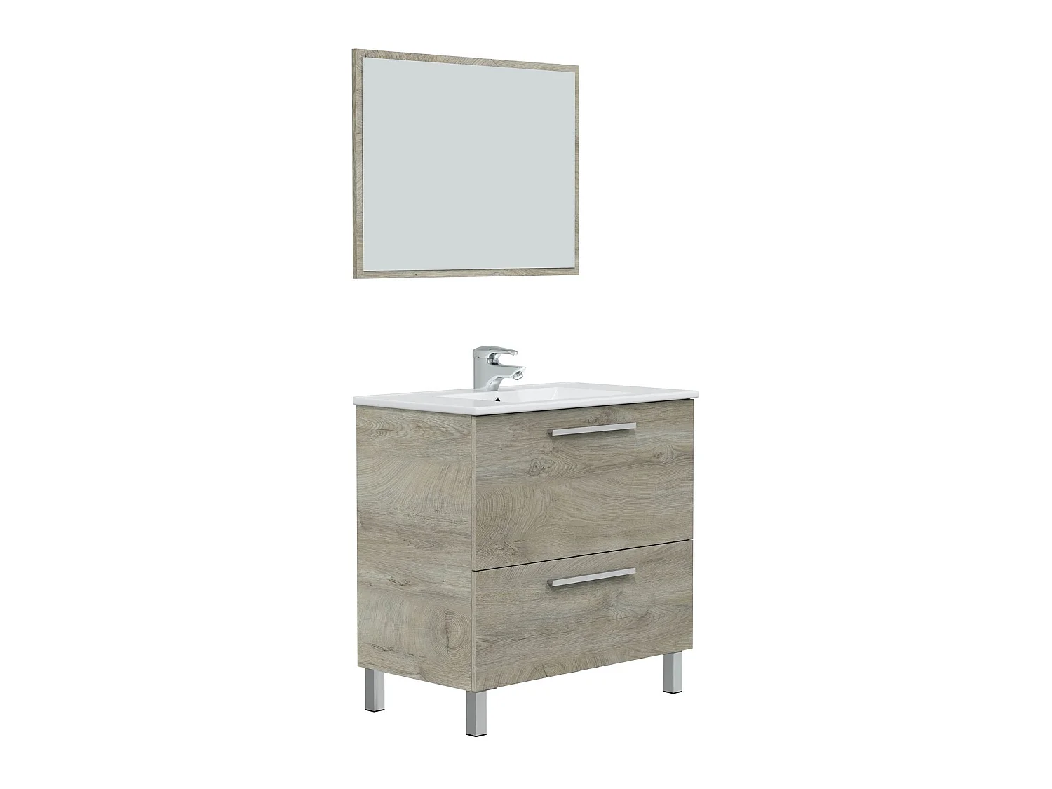 Mueble de baño Luis 1 cajón 1 puerta, espejo y con lavabo cerámico, Color Alaska