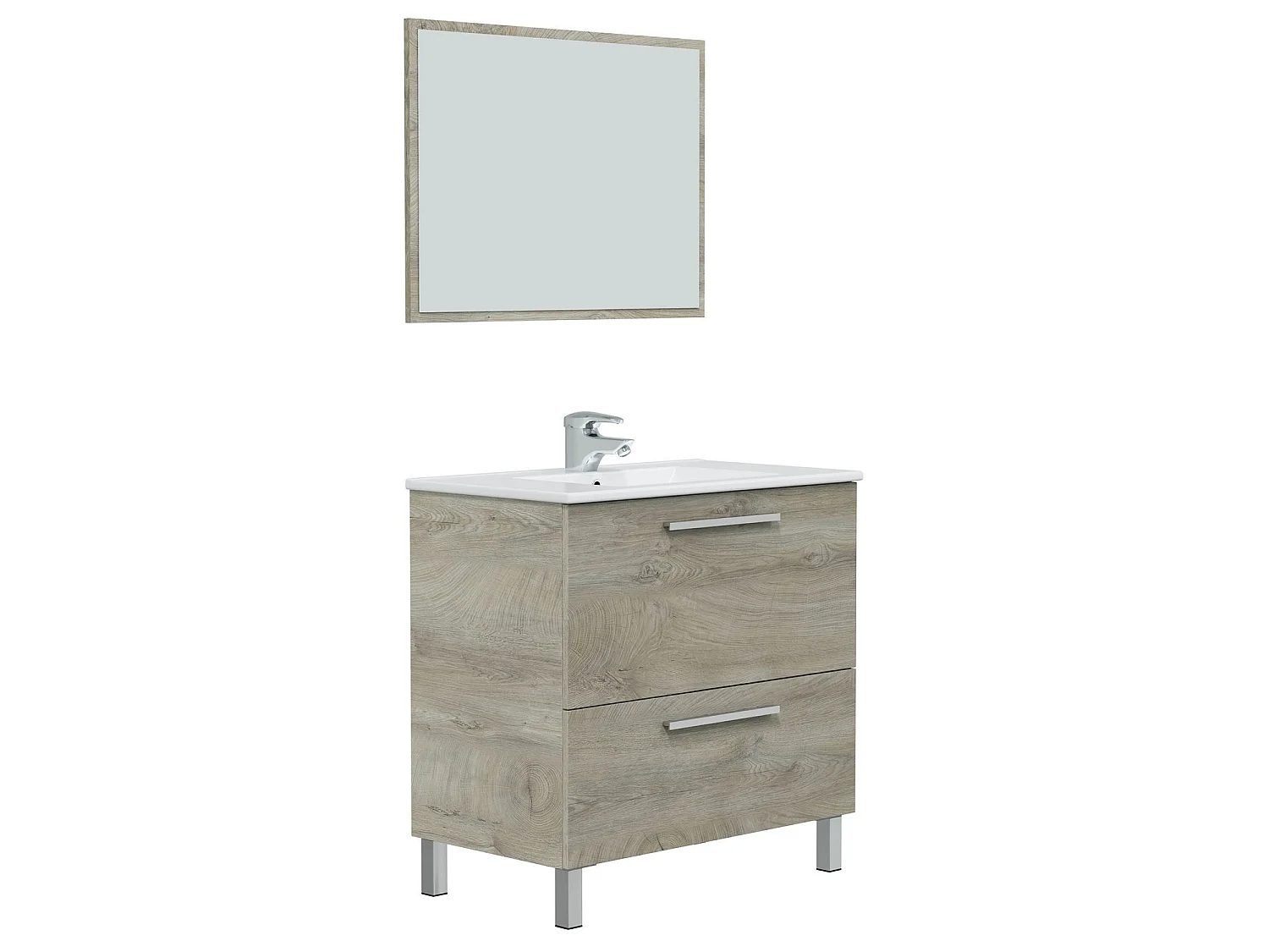 Mueble de baño Luis 1 cajón 1 puerta, espejo y con lavabo cerámico, Color Alaska