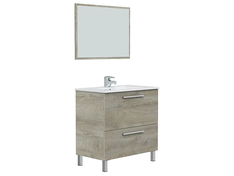 Mueble de baño Luis 1 cajón 1 puerta, espejo y con lavabo cerámico, Color Alaska