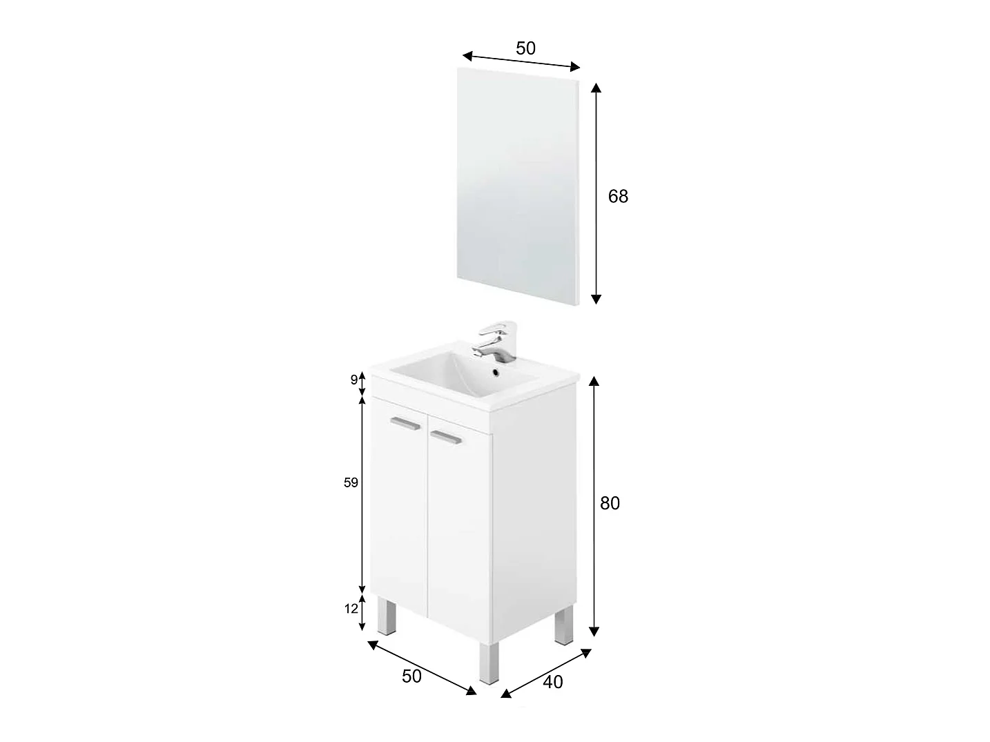 Mueble de baño Levis 2 puertas con espejo, sin lavabo, Color Blanco brillo