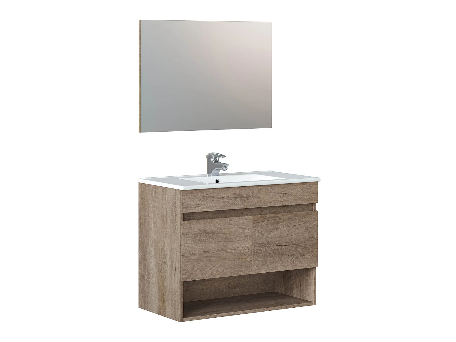 Mueble de baño suspendido Clara 2 puertas, espejo y lavabo PMMA, Color Nordik