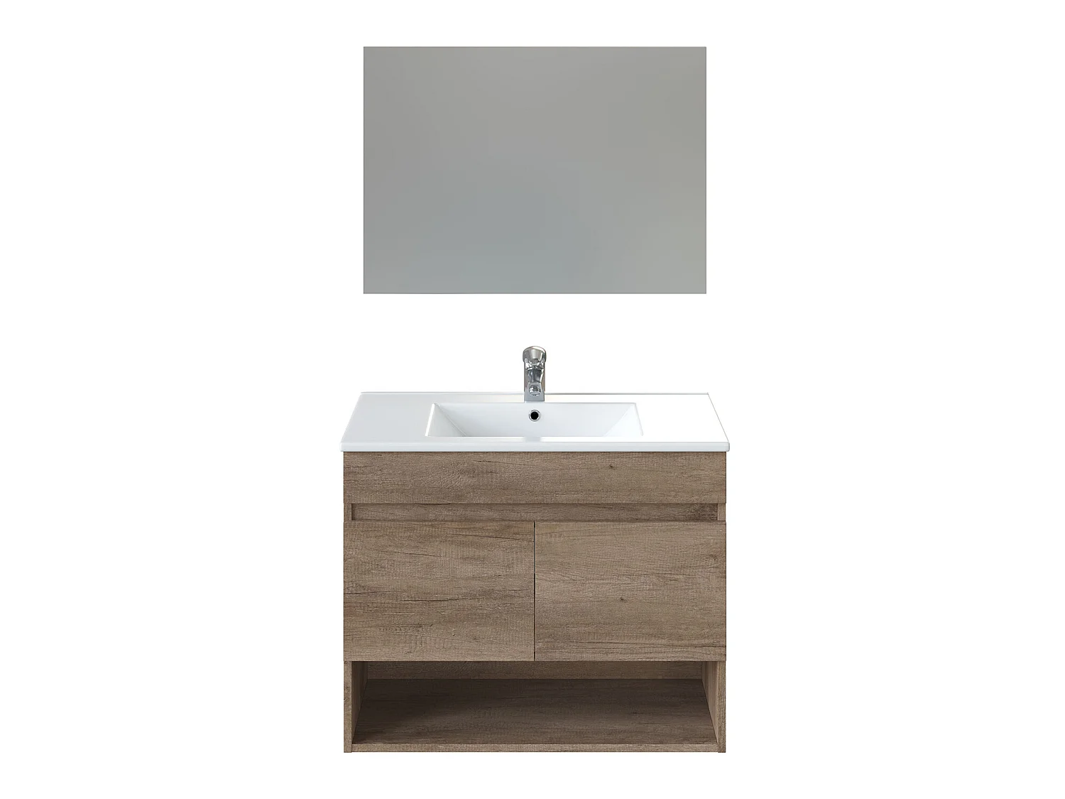 Mueble de baño suspendido Clara 2 puertas, espejo y lavabo PMMA, Color Nordik