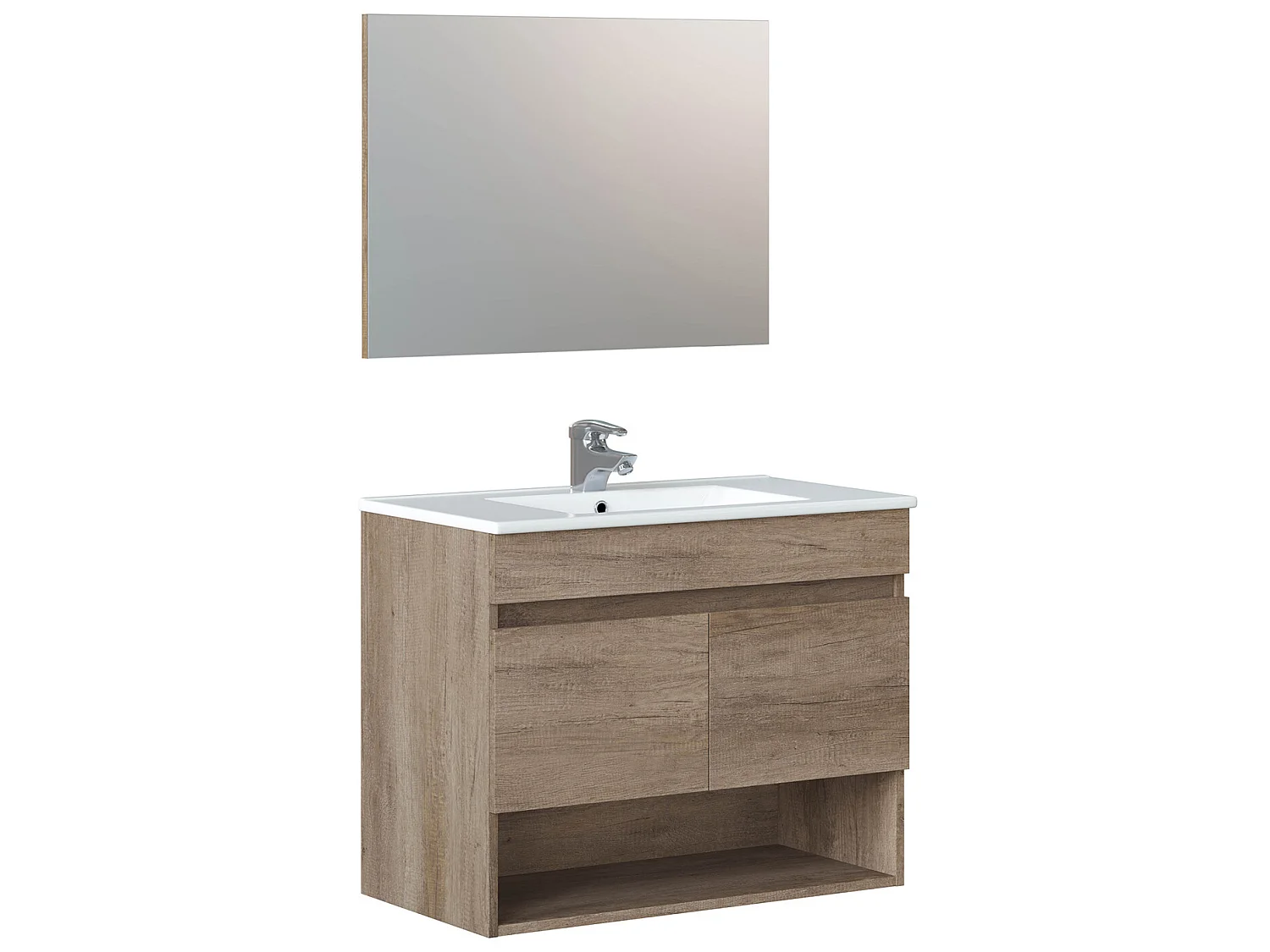 Mueble de baño suspendido Clara 2 puertas, espejo y lavabo PMMA, Color Nordik