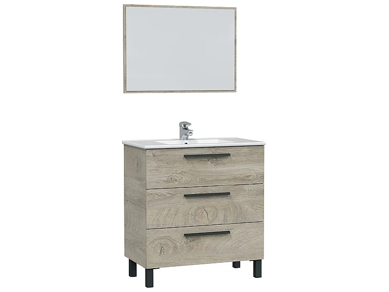 Mueble de baño Alise 3 cajones con espejo, sin lavabo, Color Alaska