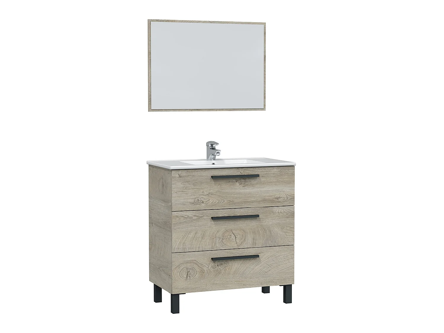 Mueble de baño Alise 3 cajones con espejo, sin lavabo, Color Alaska