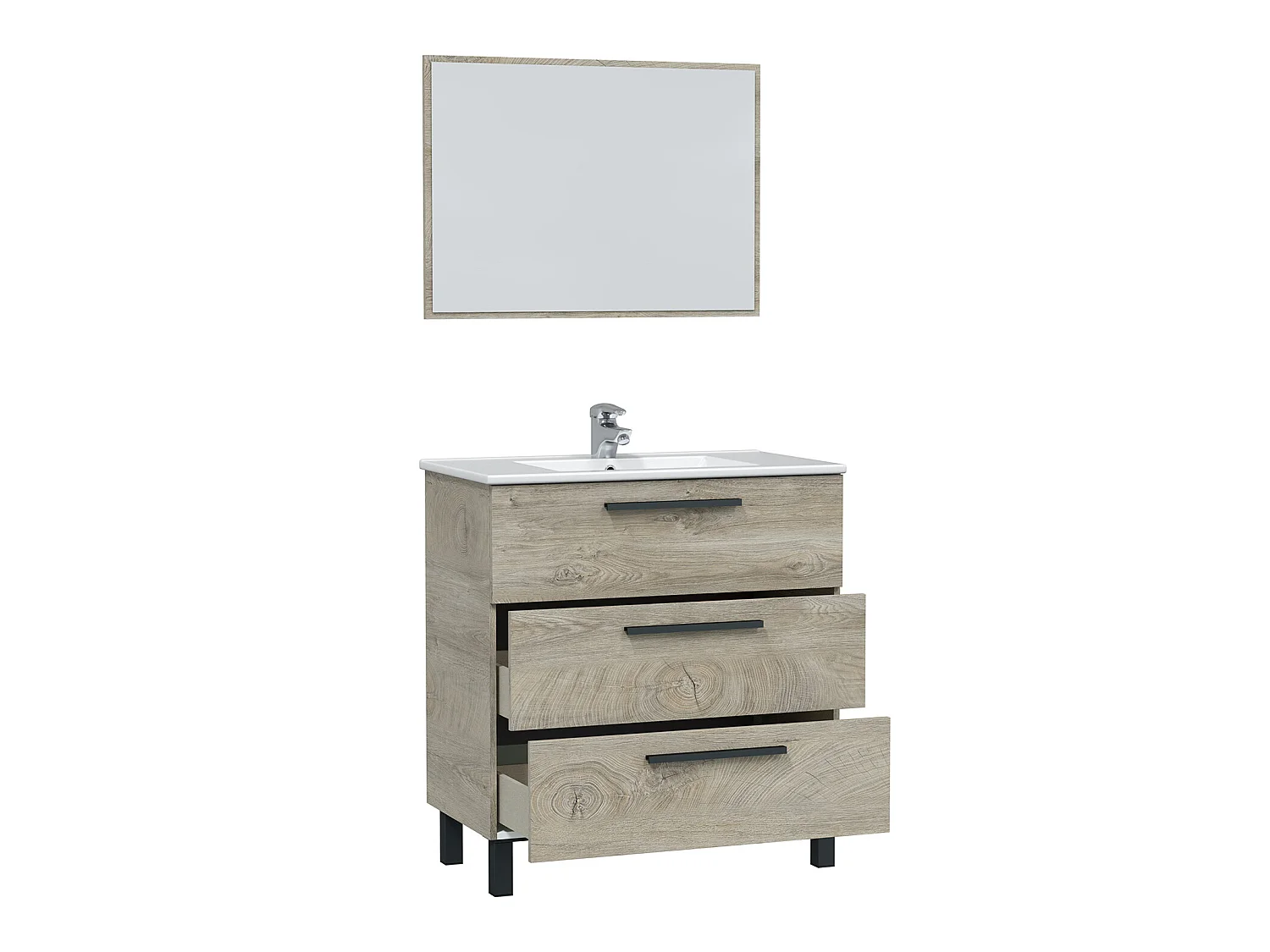 Mueble de baño Alise 3 cajones con espejo, sin lavabo, Color Alaska