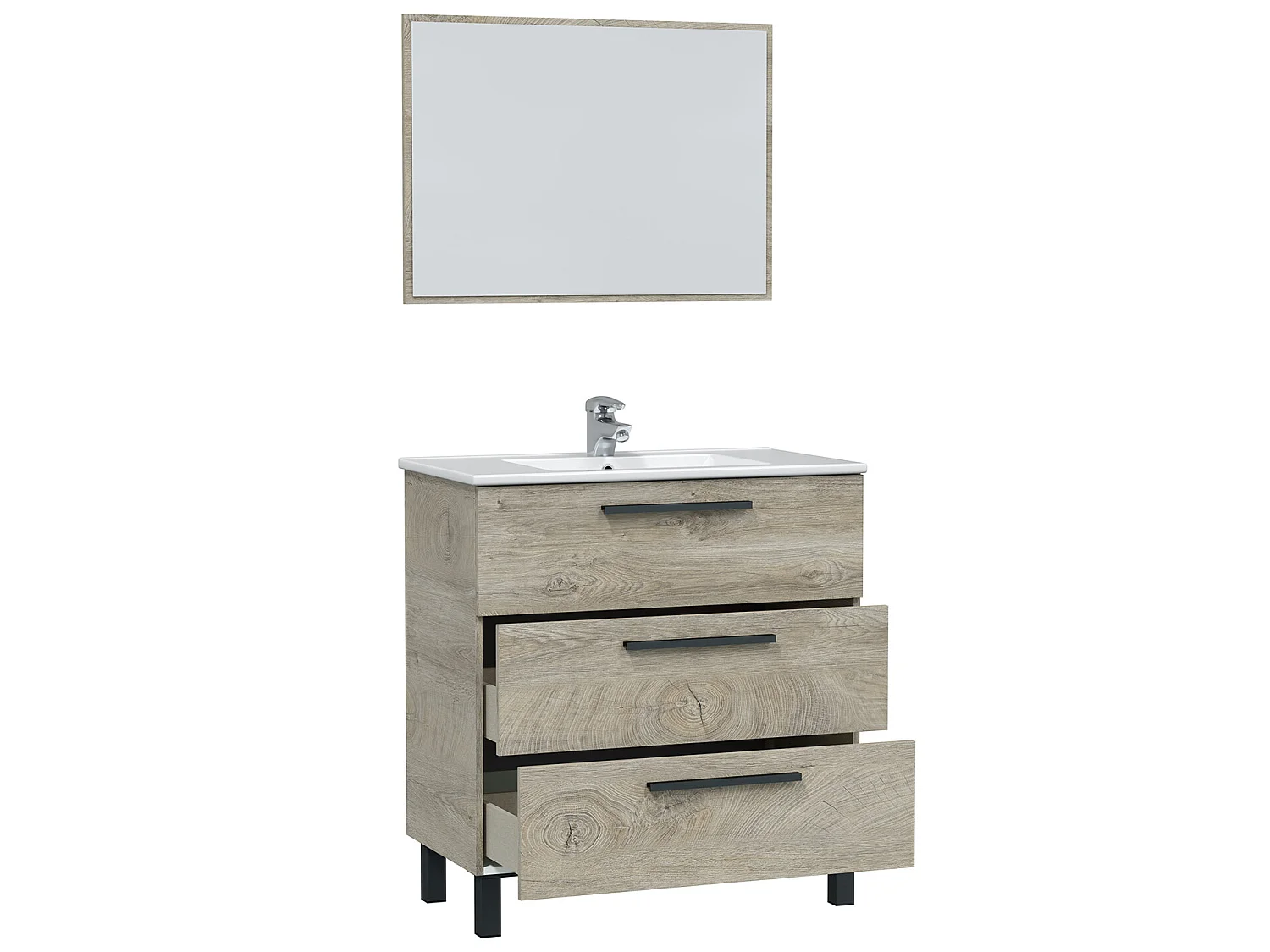 Mueble de baño Alise 3 cajones con espejo, sin lavabo, Color Alaska