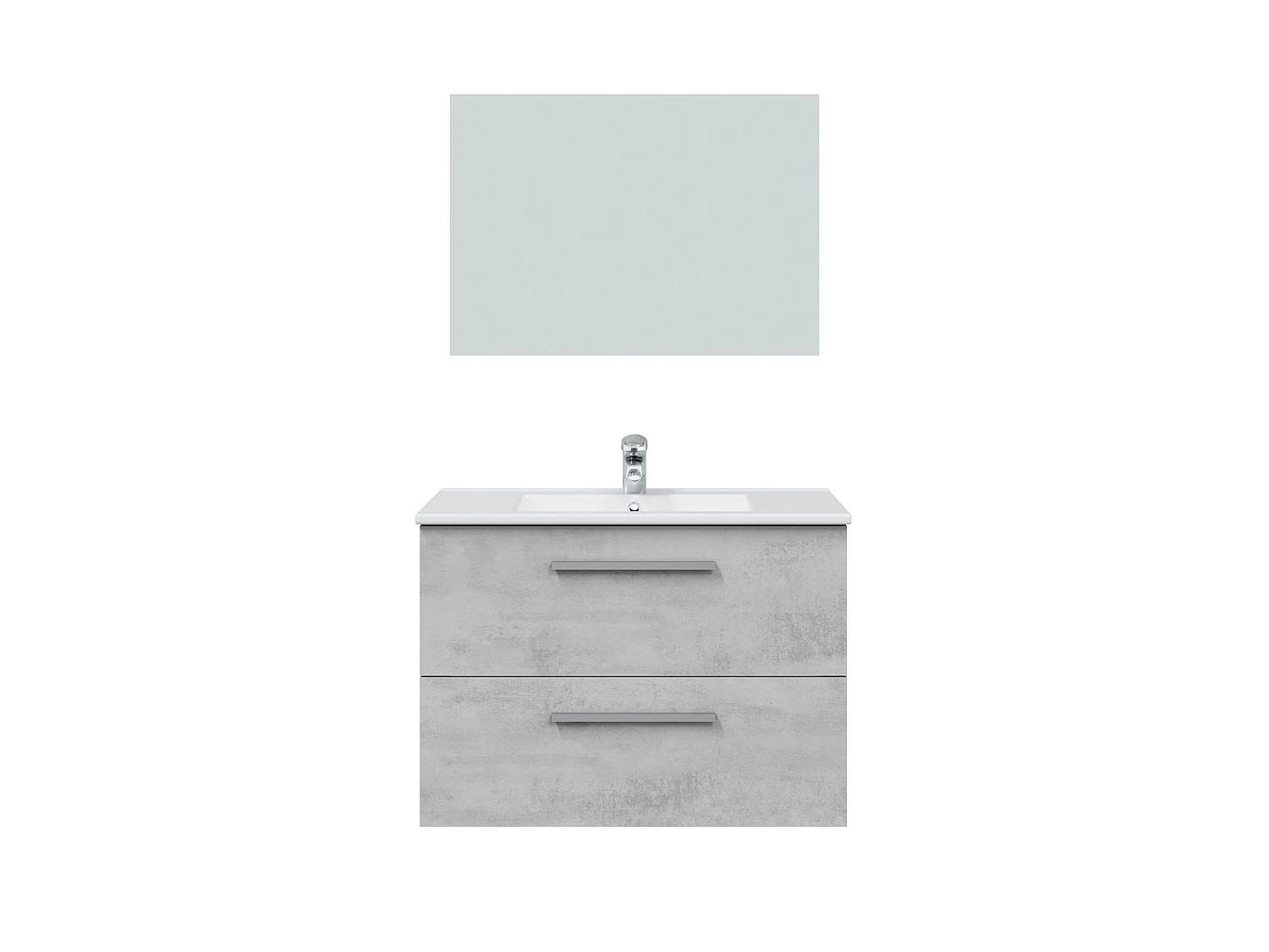 Mueble de baño suspendido Axel 2 cajones, espejo y con lavabo cerámico, Color Cemento