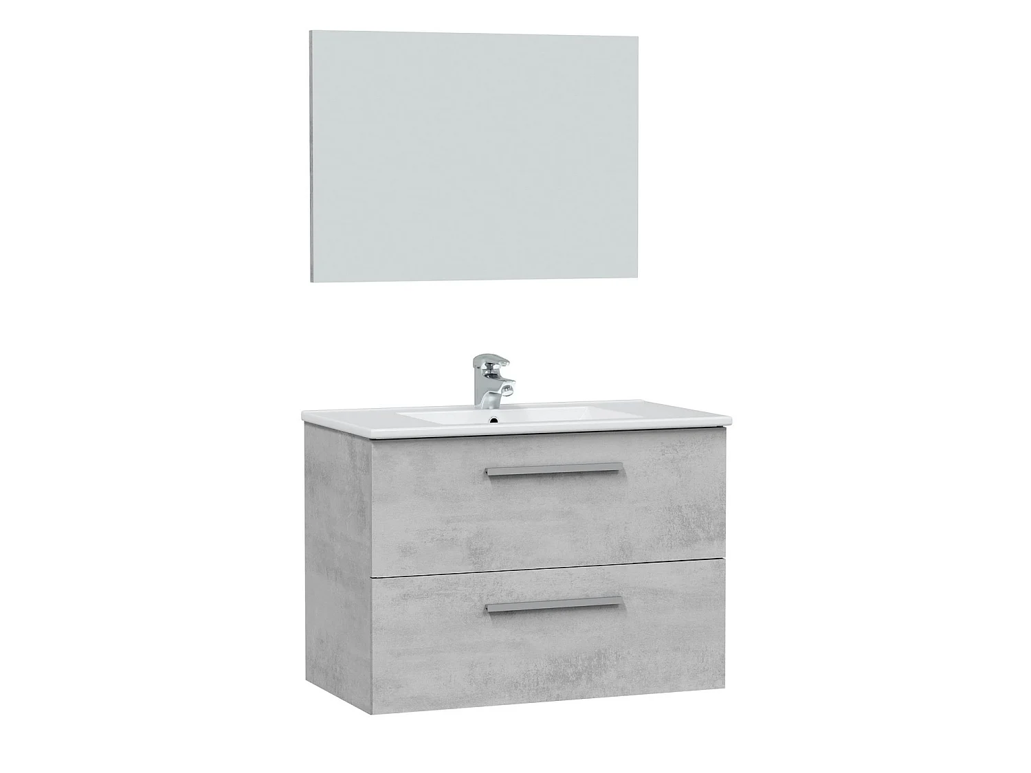 Mueble de baño suspendido Axel 2 cajones, espejo y con lavabo cerámico, Color Cemento