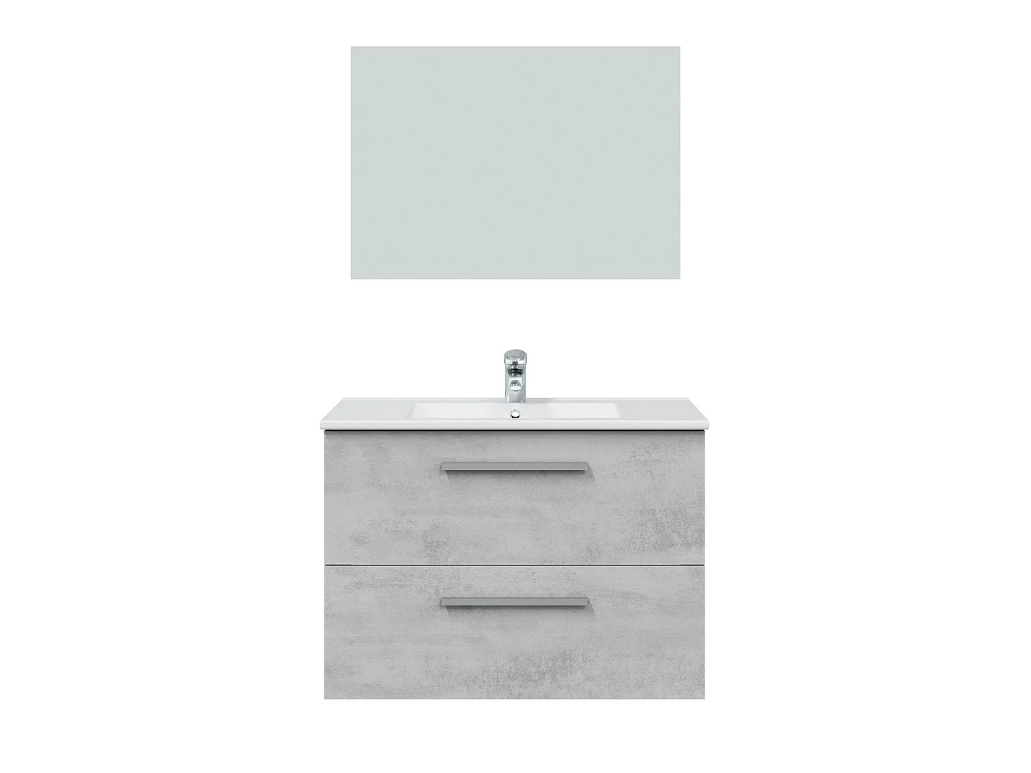 Mueble de baño suspendido Axel 2 cajones, espejo y con lavabo cerámico, Color Cemento
